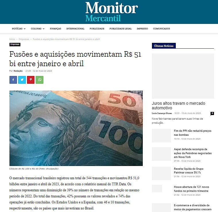 Fuses e aquisies movimentam R$ 51 bi entre janeiro e abril